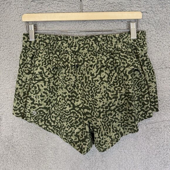 S Athleta Shorts Womens S Green Printed Hustle 3" Vented Brief Zip Pocket Jogger - Picture 4 of 7